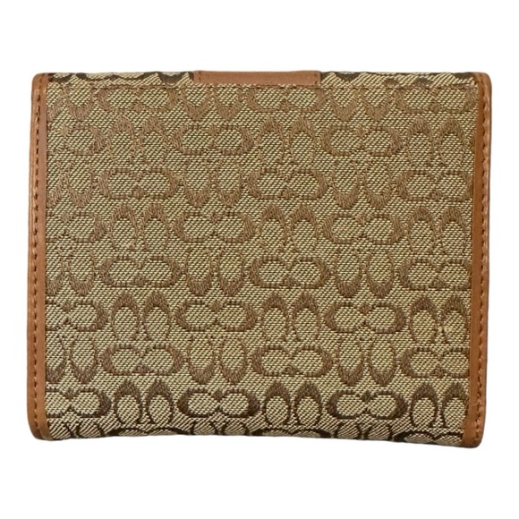 Tan & Brown COACH Signature Canvas Tri-Fold Wallet with Tan Interior - Picture 5 of 16